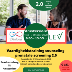 Amsterdam – Paasheuvelweg 25, zaal GAMMA, woensdag 7 oktober 2026 09:30u-13:00u | Vaardigheidstraining Counseling Prenatale Screening 2.0